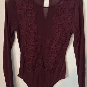Charlotte Russe Burgundy Floral Lace Bodysuit